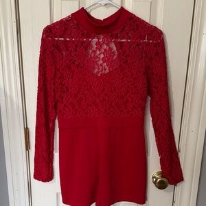 Chic Red Lace Long Sleeve shorts